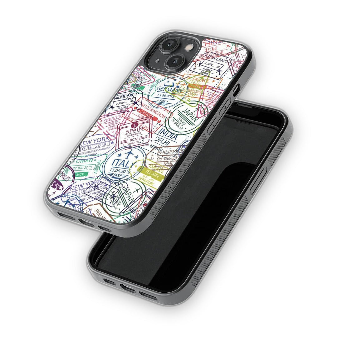 Immigration Stamps iPhone 14 Cover White - detail view | Macmerise