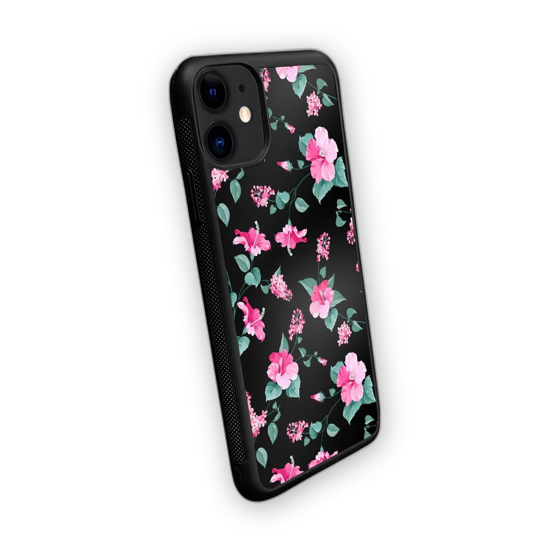 Sk Hibiscus Blush Black Glass iPhone Case for iPhone 11 | Macmerise