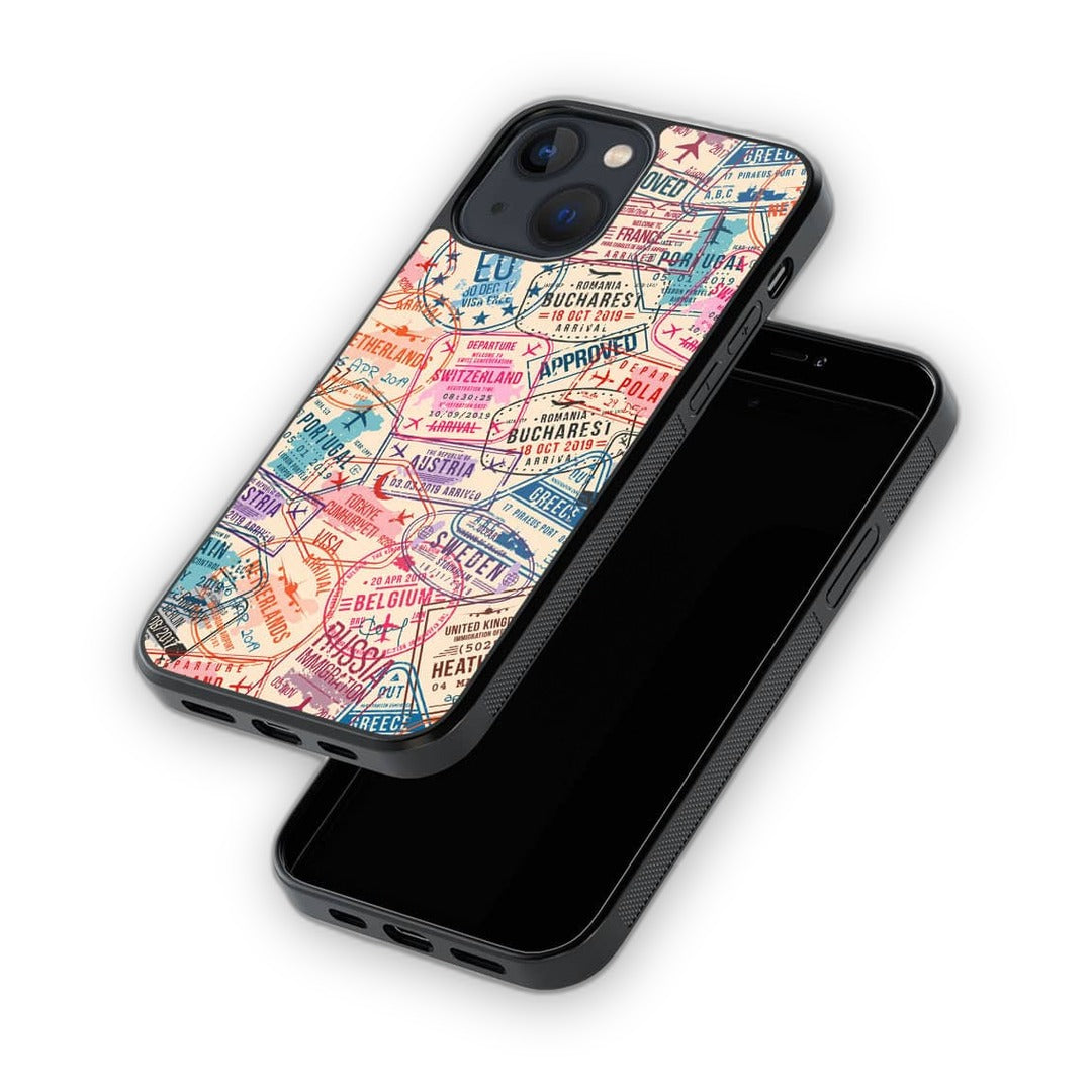 Immigration Stamps Beige Glass iPhone Case for iPhone 13 Mini | Macmerise