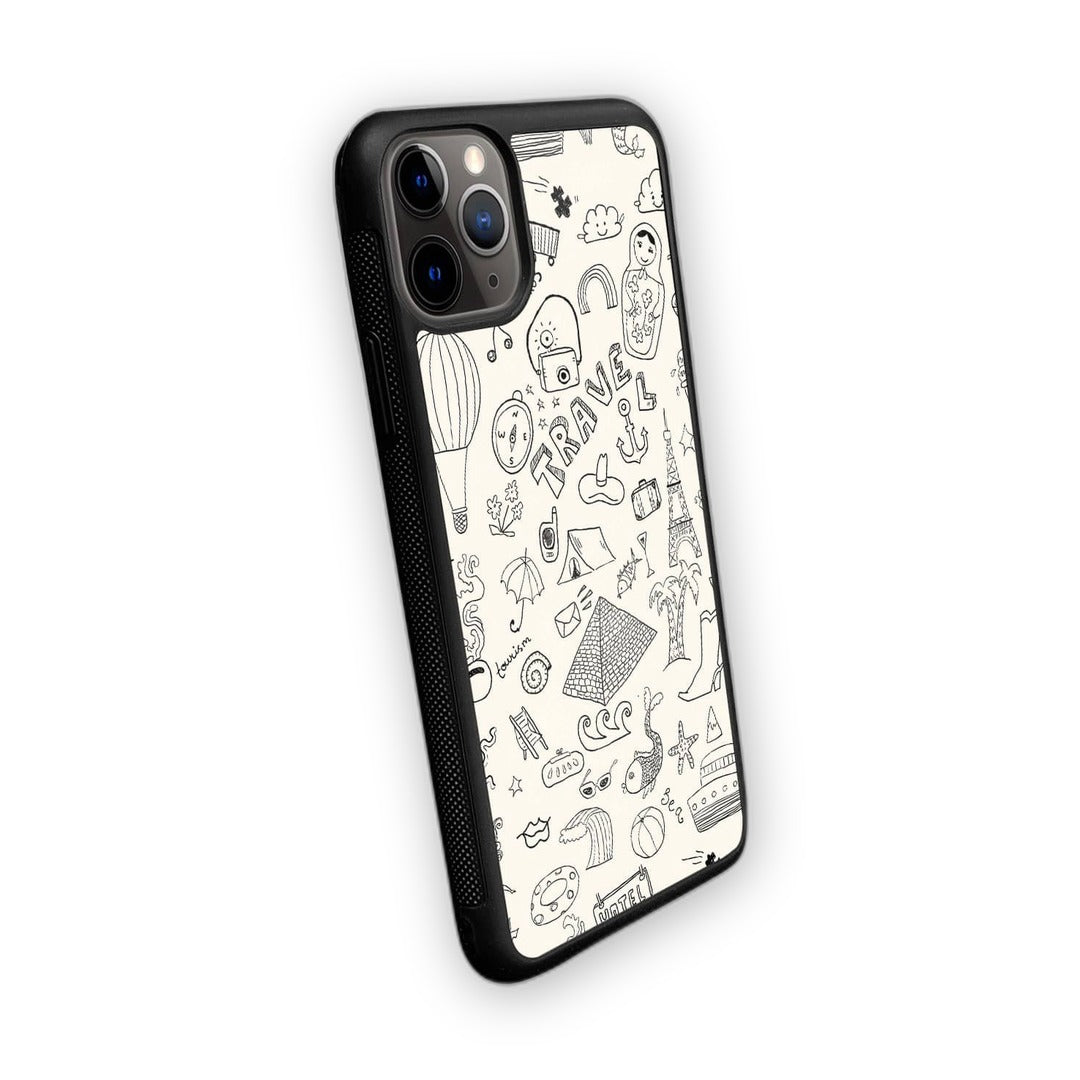 Travel Doodle White Glass iPhone Case for iPhone 11 Pro Max | Macmerise
