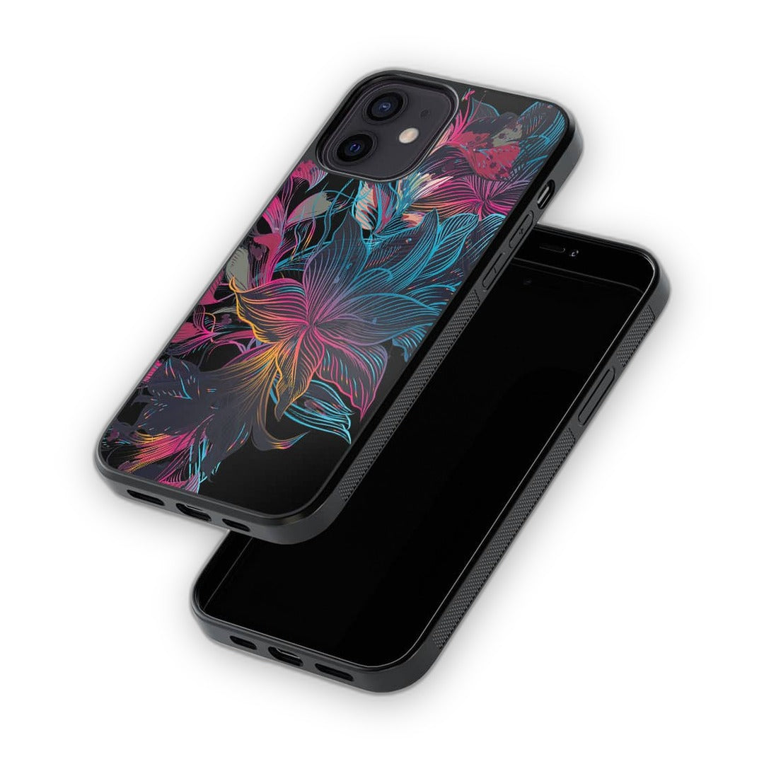 Neon Flowers Glass iPhone Case for iPhone 12 Mini | Macmerise