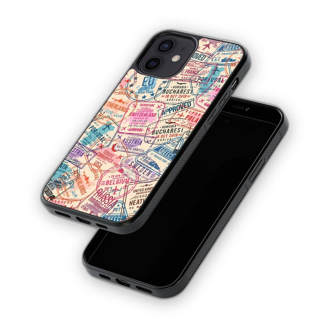 Immigration Stamps Beige Glass iPhone Case for iPhone 12 | Macmerise
