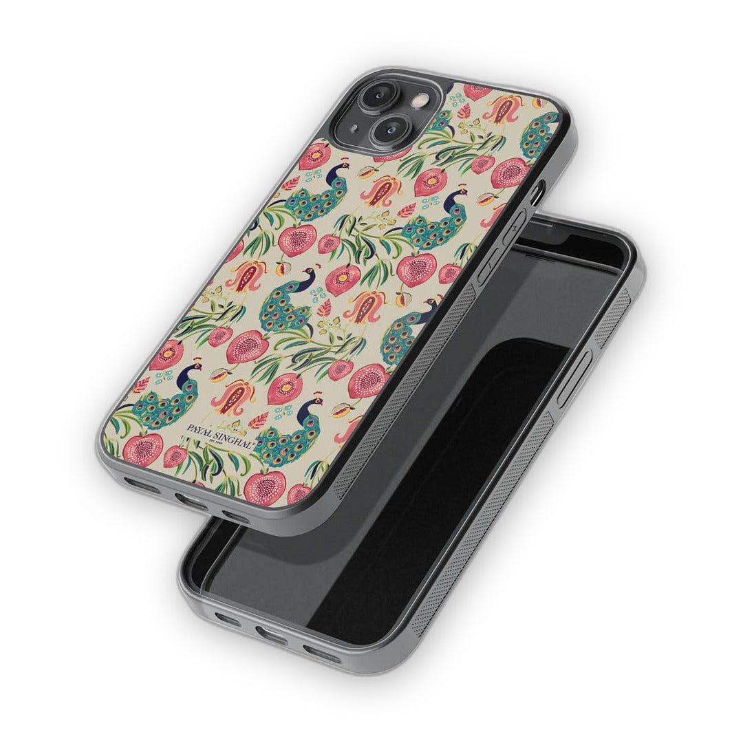 Payal Singhal Anaar and Mor Beige Glass iPhone Case for iPhone 14 Plus | Macmerise
