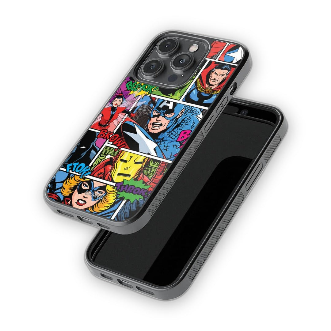 Comic Superheroes Mashup Glass iPhone Case for iPhone 14 Pro | Macmerise