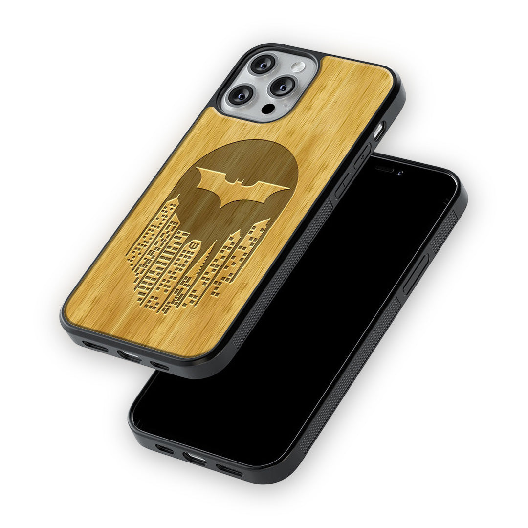 Bat Signal Glass iPhone Case for iPhone 13 Pro Max Oak Wood | Macmerise