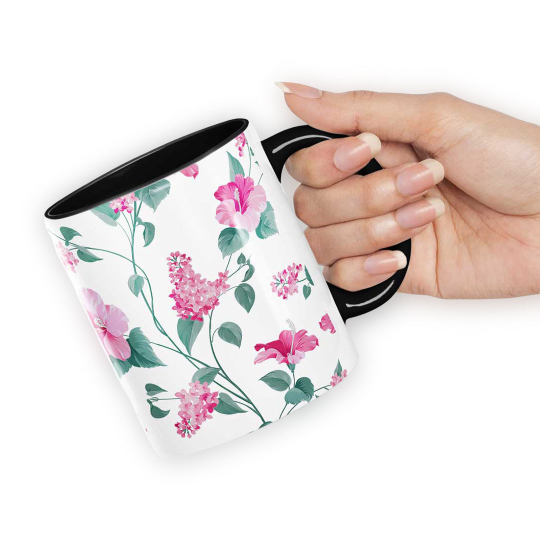 Sk Hibiscus Blush Black Coffee Mug | Macmerise