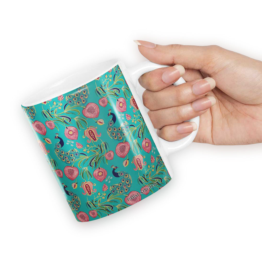 Payal Singhal Anaar and Mor Teal Coffee Mug | Macmerise