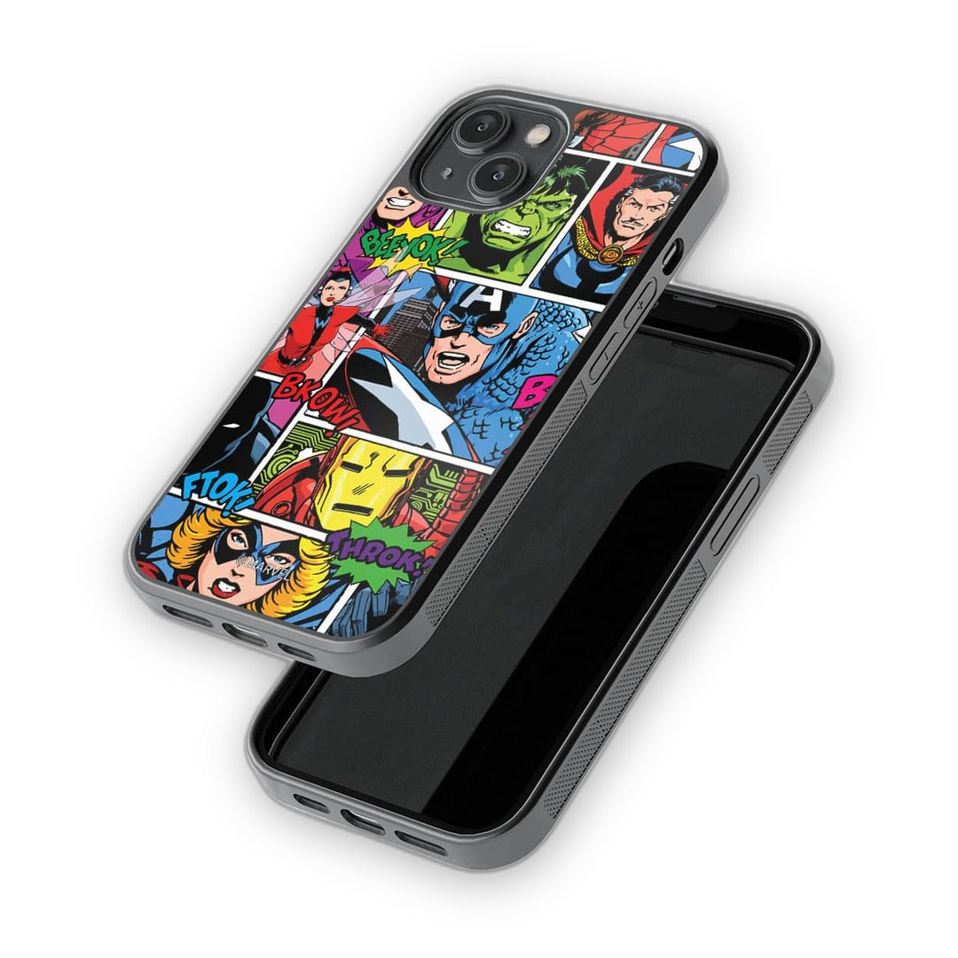 Comic Superheroes Mashup Glass iPhone Case for iPhone 14 | Macmerise