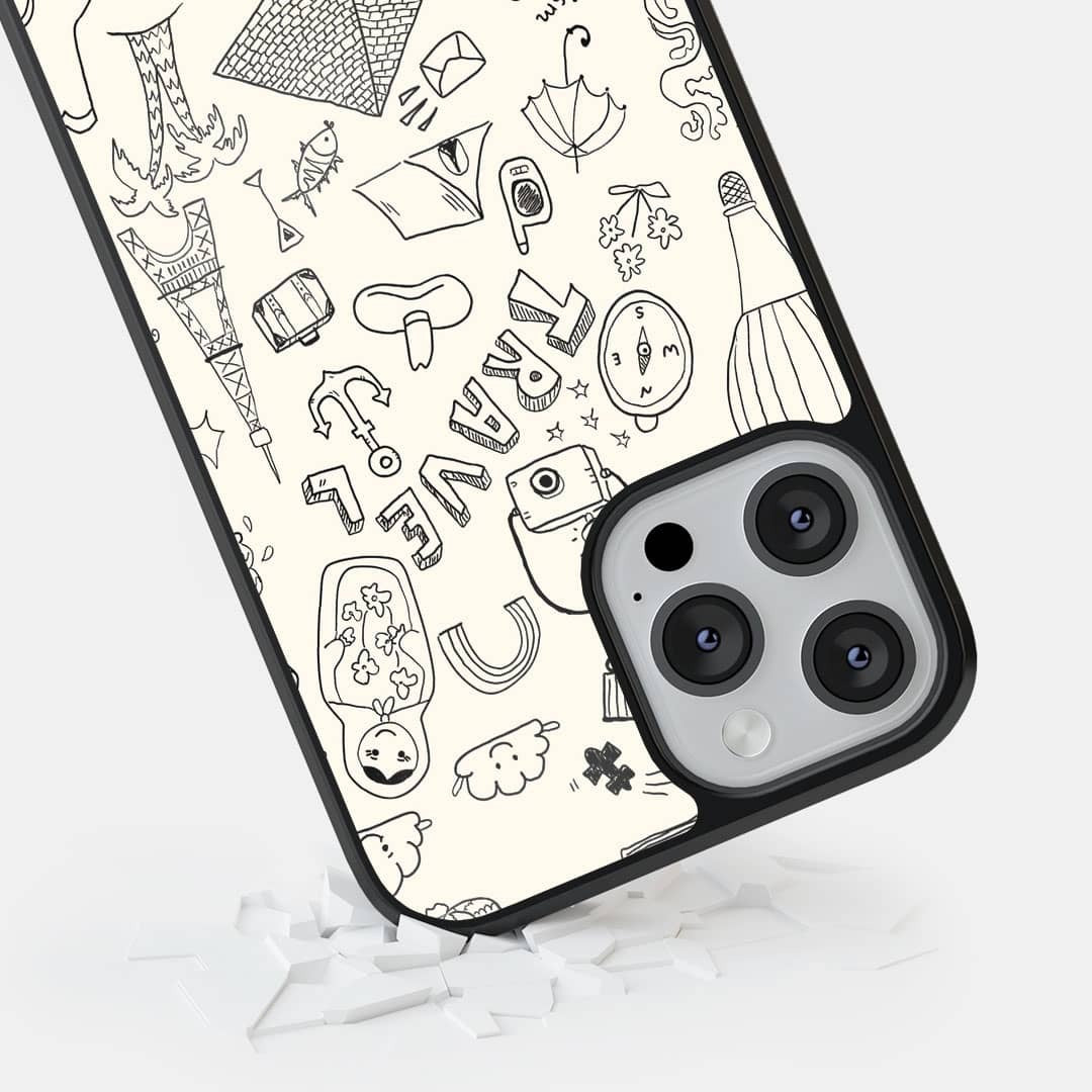 Travel Doodle White Glass iPhone Case for iPhone 12 Pro | Macmerise
