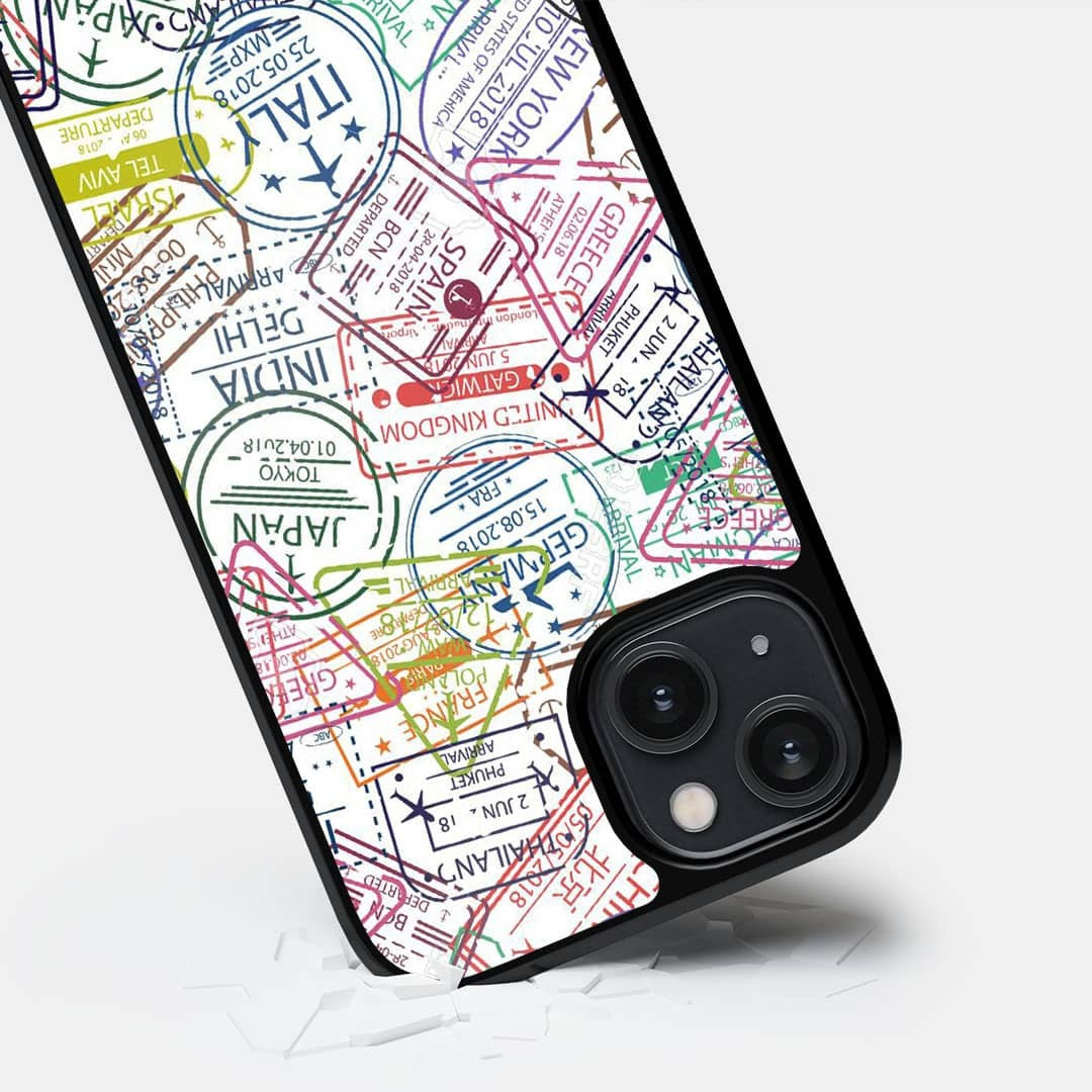 Immigration Stamps iPhone 14 Cover White - detail view | Macmerise