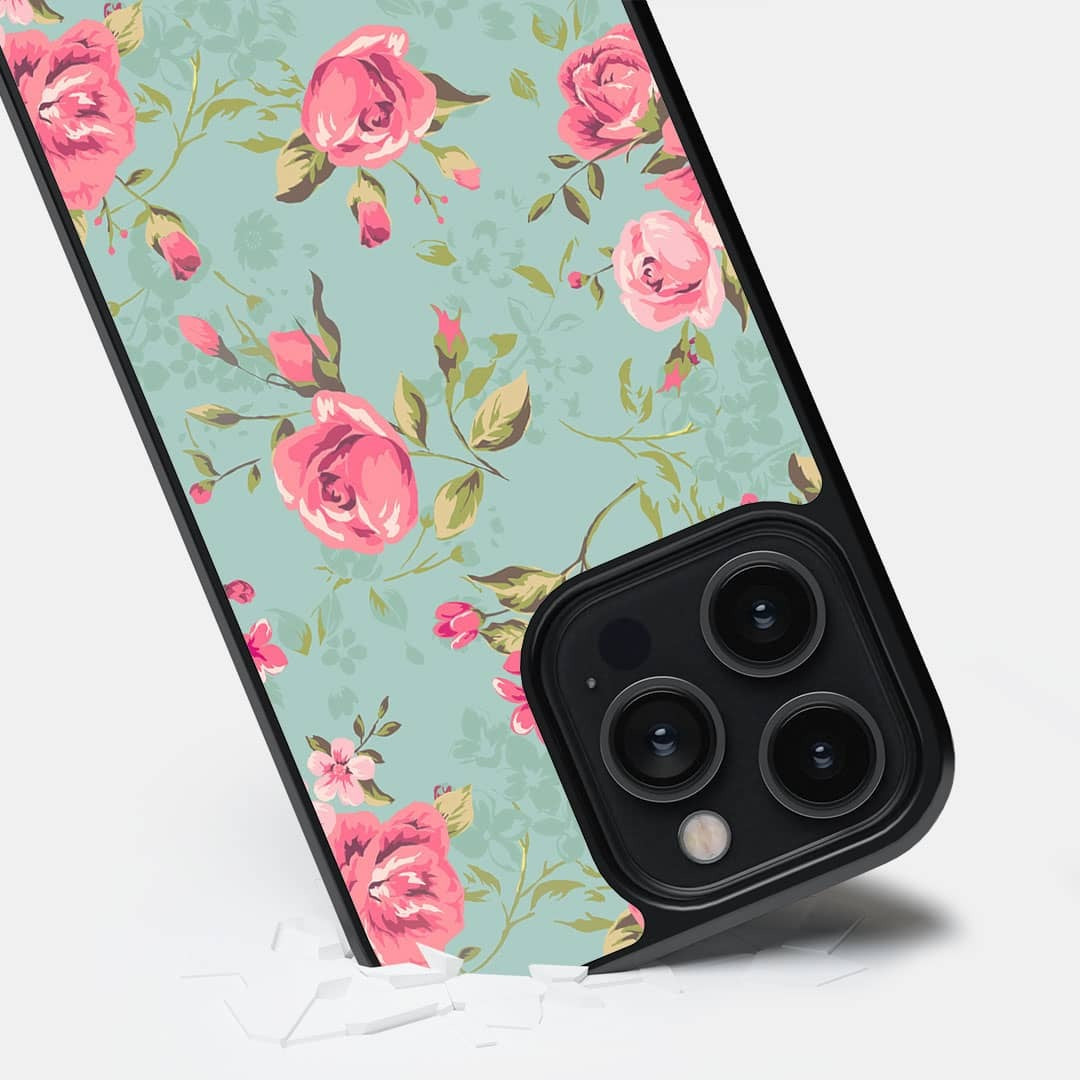 Teal Pink Flowers Glass iPhone Case for iPhone 14 Pro Max | Macmerise
