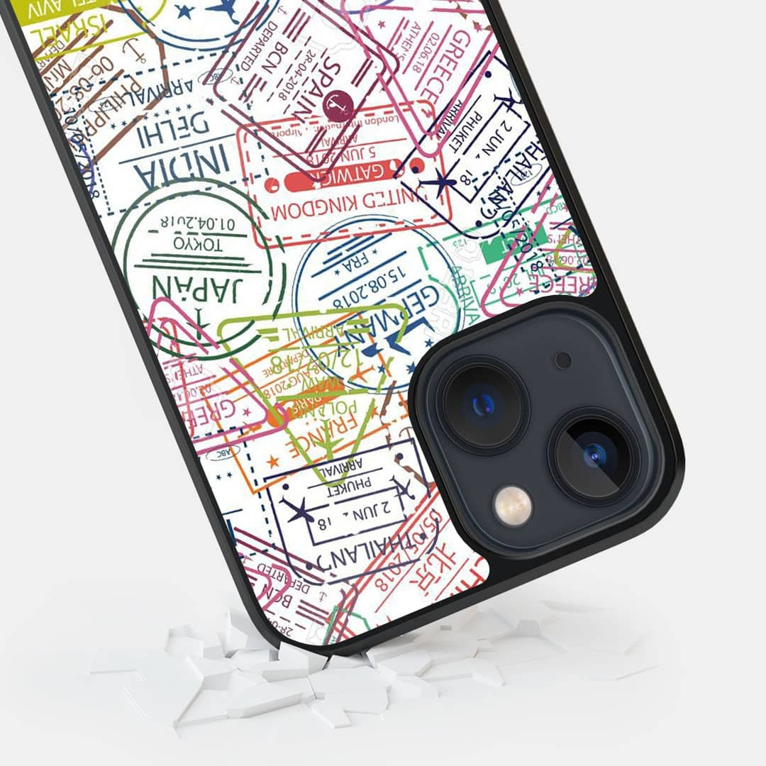 Immigration Stamps iPhone 13 Mini Cover White - detail view | Macmerise