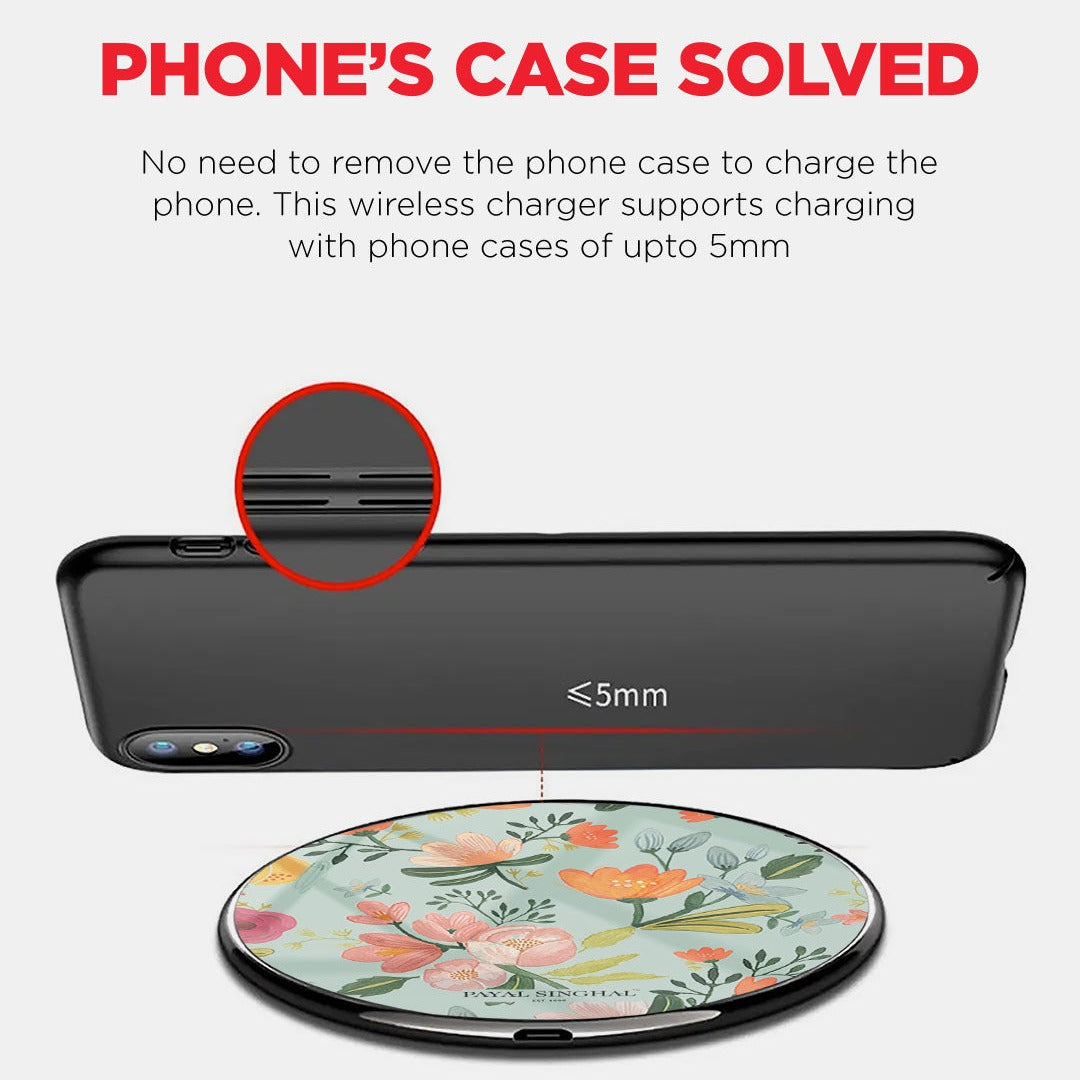 Payal Singhal Aqua Handpainted Flower Wireless Charger 15w Glass | Macmerise