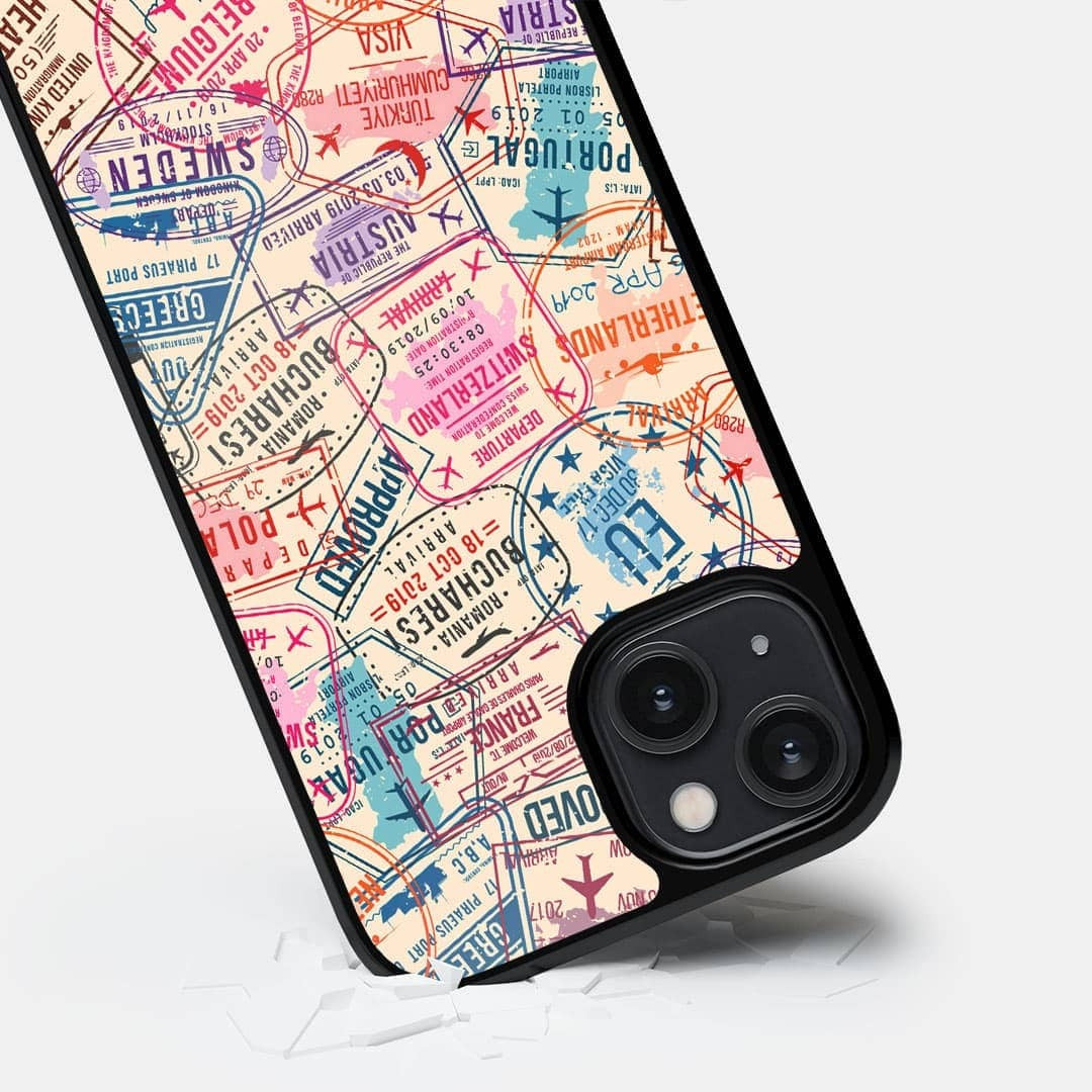 Immigration Stamps Beige Glass iPhone Case for iPhone 14 | Macmerise