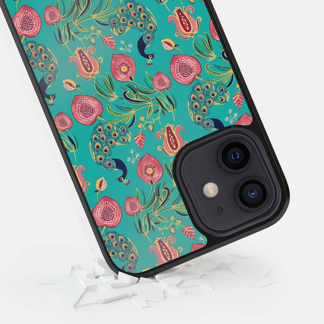 Payal Singhal Anaar and Mor Teal Glass iPhone Case for iPhone 12 | Macmerise