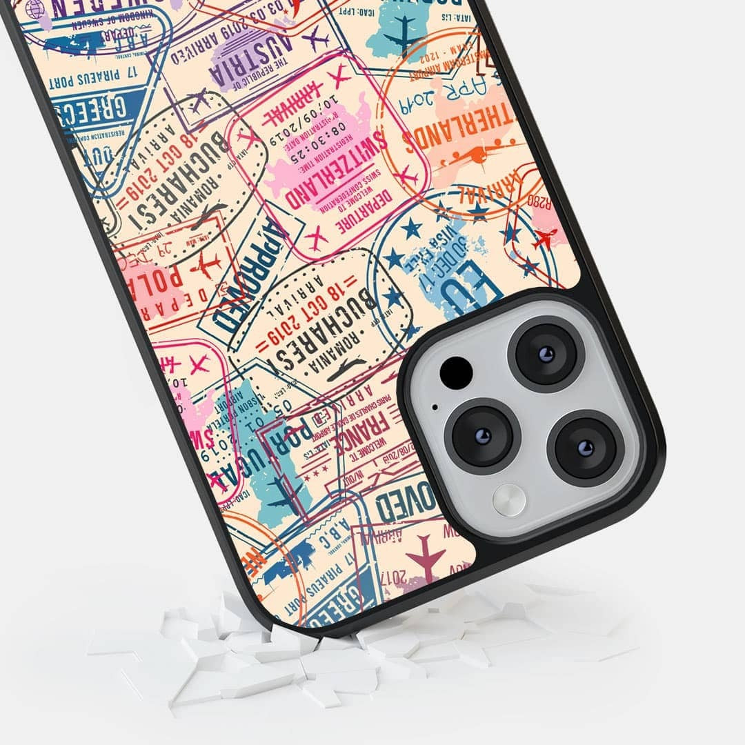 Immigration Stamps Beige Glass iPhone Case for iPhone 13 Pro Max | Macmerise