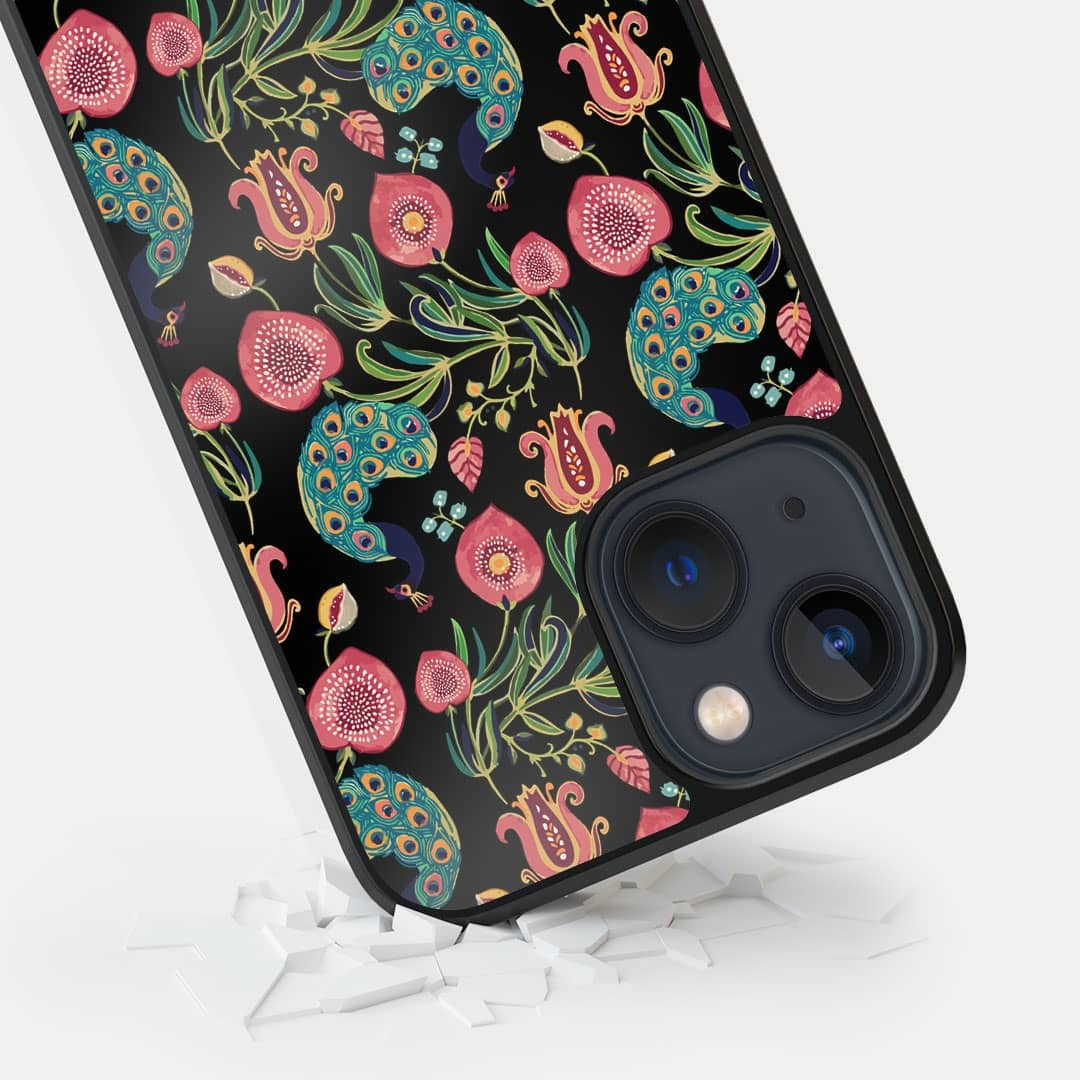Payal Singhal Anaar and Mor Black Glass iPhone Case for iPhone 13 | Macmerise