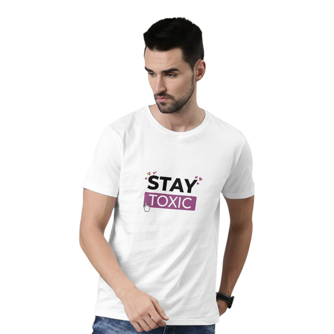 Stay Toxic White Mens T-Shirt - detail 4 view | Macmerise