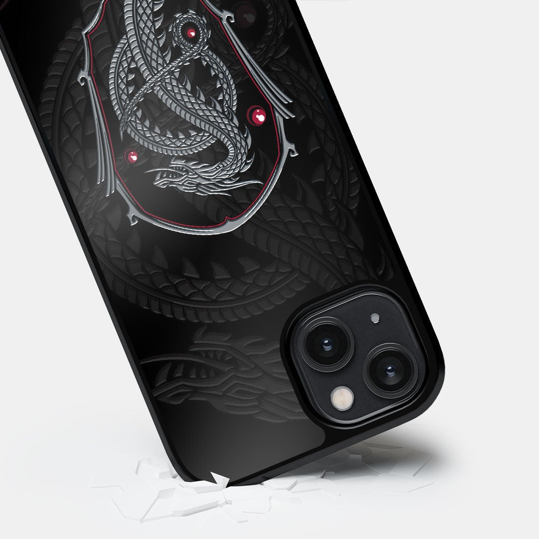 Silver Dragon Crest Glass iPhone Case for iPhone 14 | Macmerise