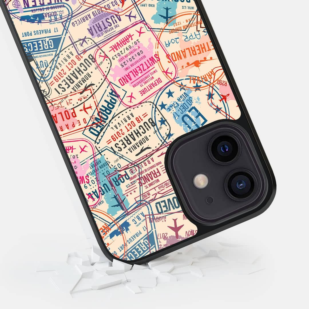 Immigration Stamps Beige Glass iPhone Case for iPhone 12 | Macmerise