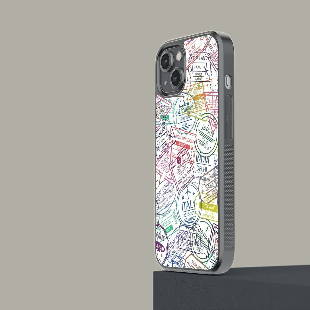 Immigration Stamps iPhone 14 Cover White - detail view | Macmerise