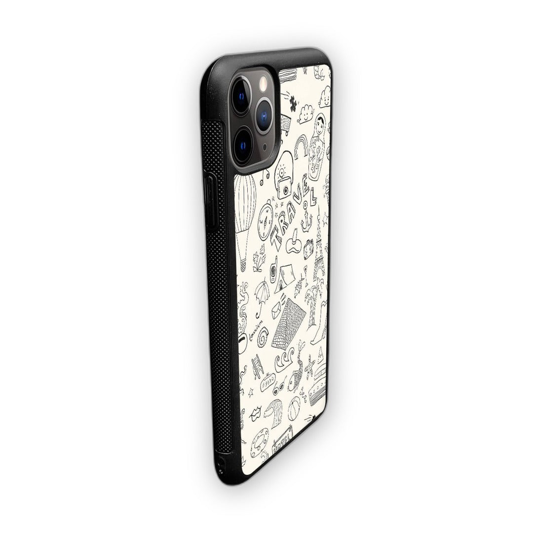 Travel Doodle White Glass iPhone Case for iPhone 11 Pro Max | Macmerise