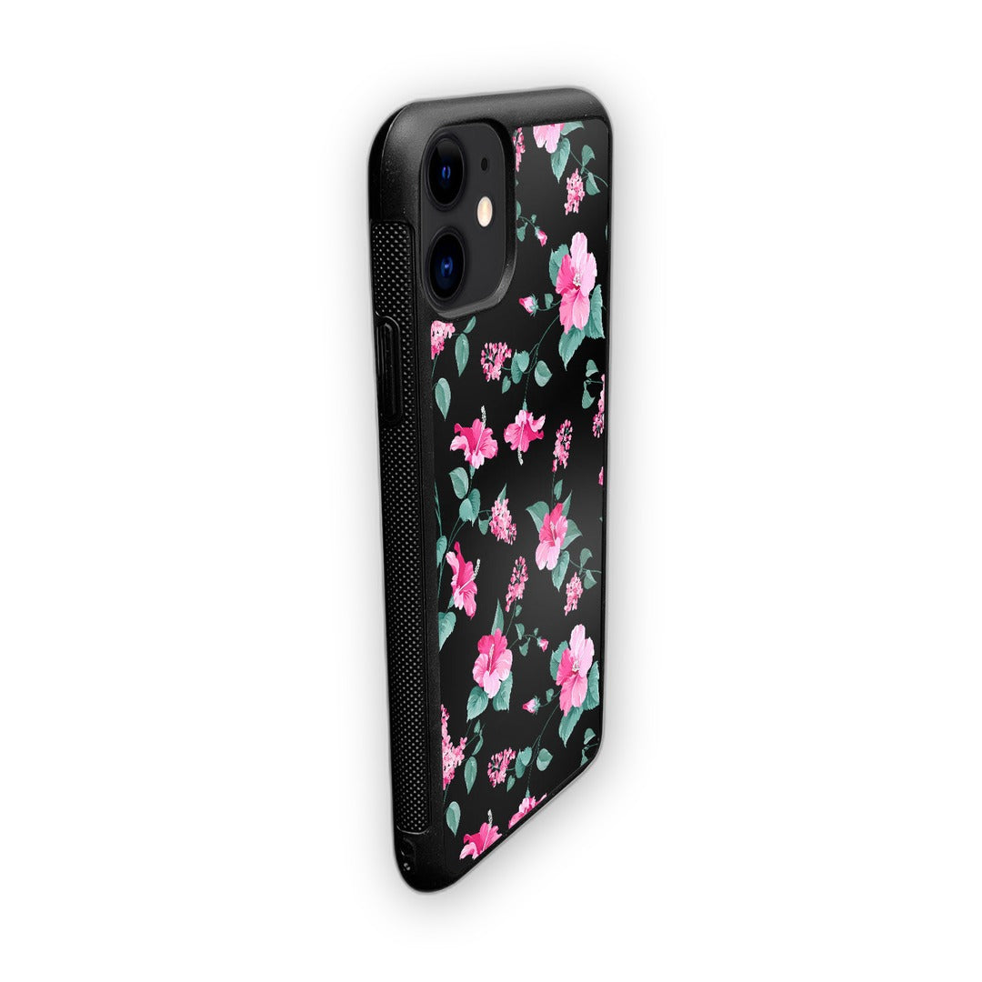 Sk Hibiscus Blush Black Glass iPhone Case for iPhone 11 | Macmerise