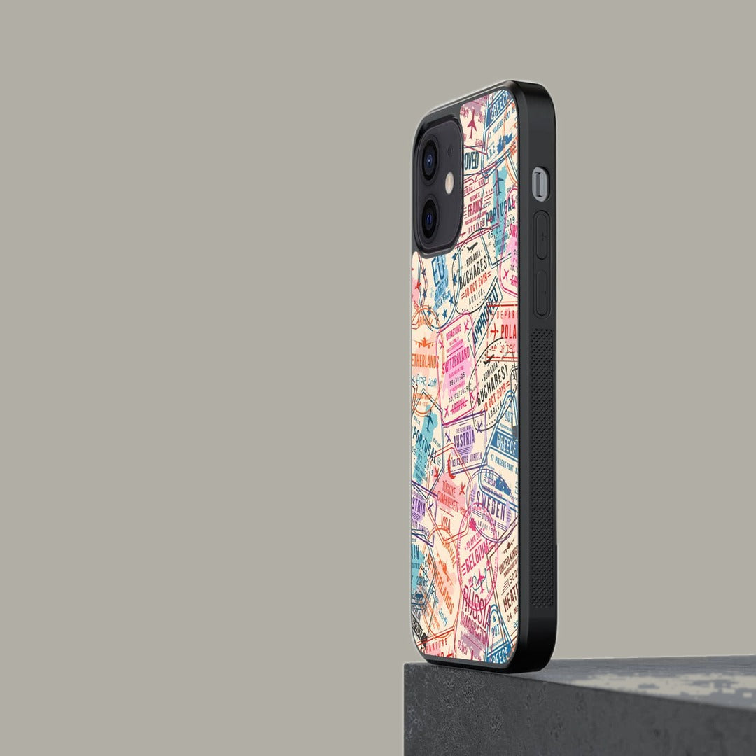Immigration Stamps Beige Glass iPhone Case for iPhone 12 | Macmerise
