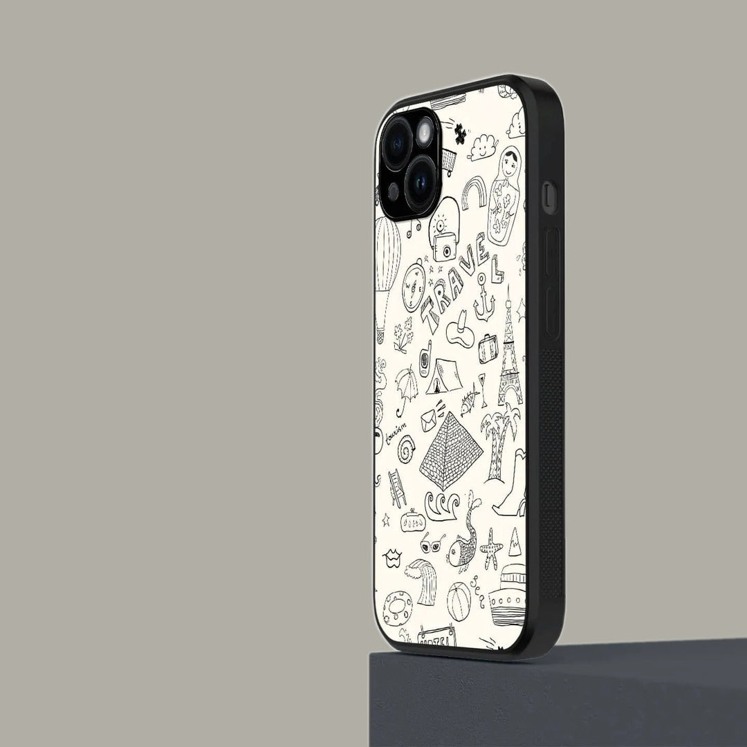 Travel Doodle White Glass iPhone Case for iPhone 14 Plus | Macmerise