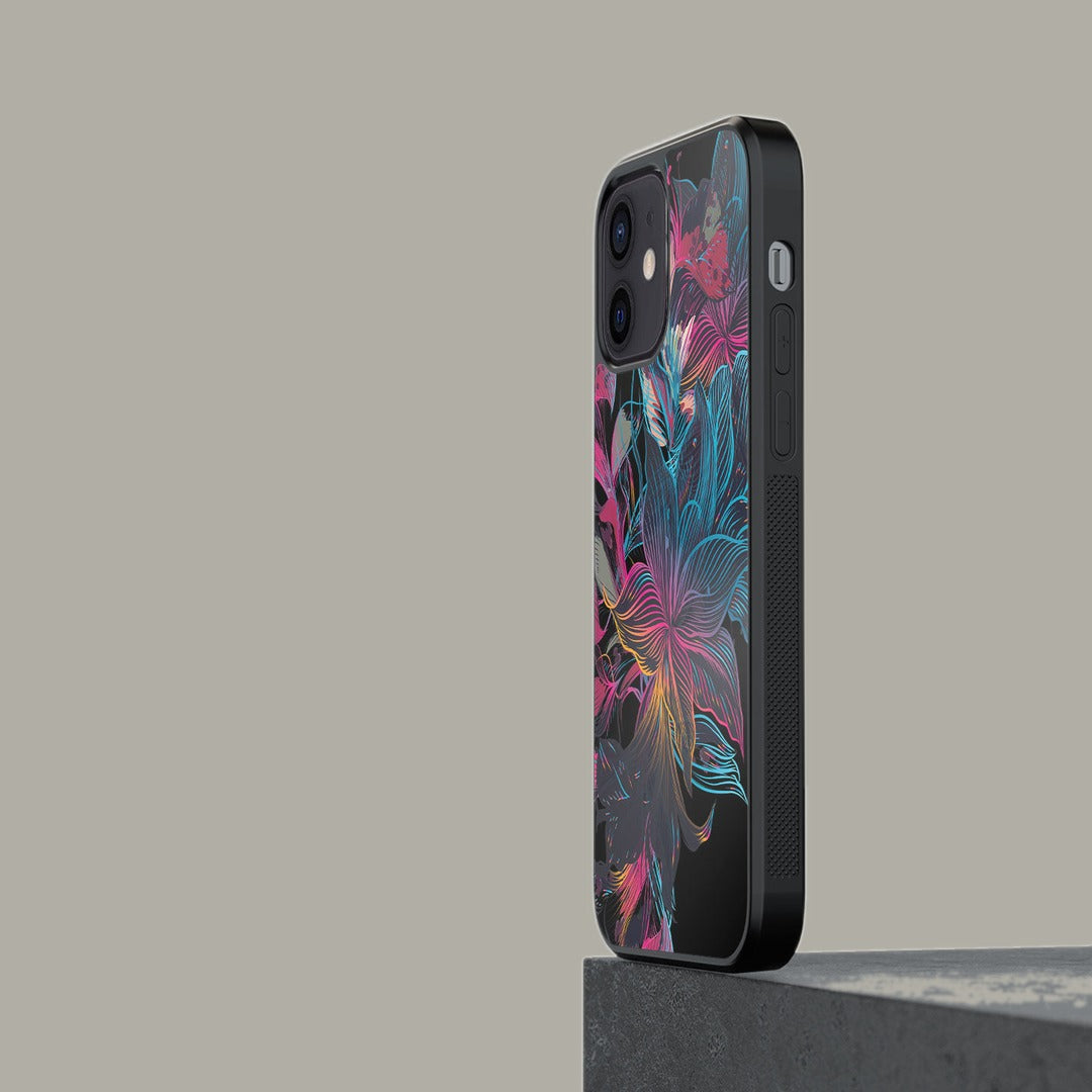 Neon Flowers Glass iPhone Case for iPhone 12 Mini | Macmerise