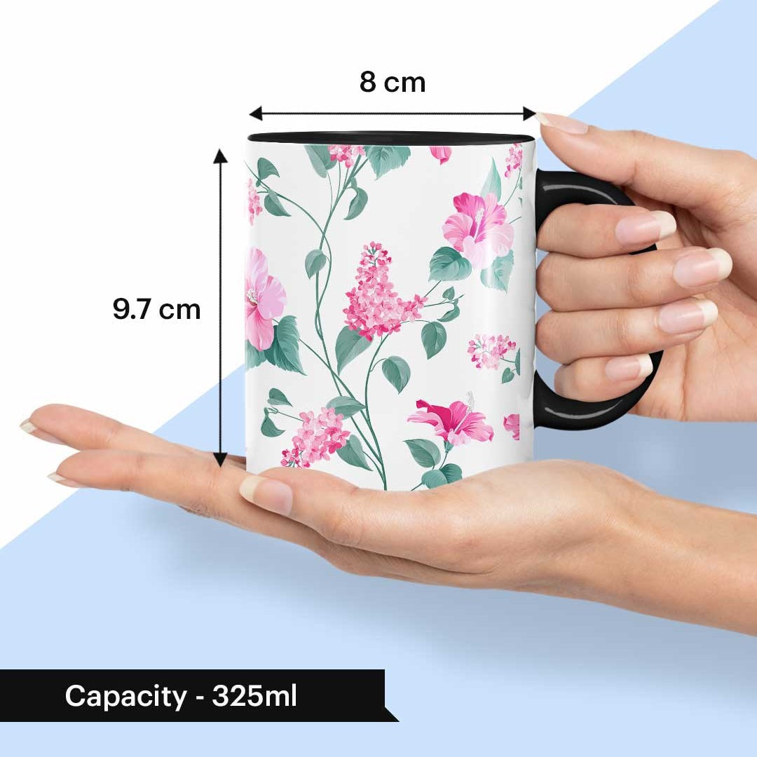 Sk Hibiscus Blush Black Coffee Mug | Macmerise