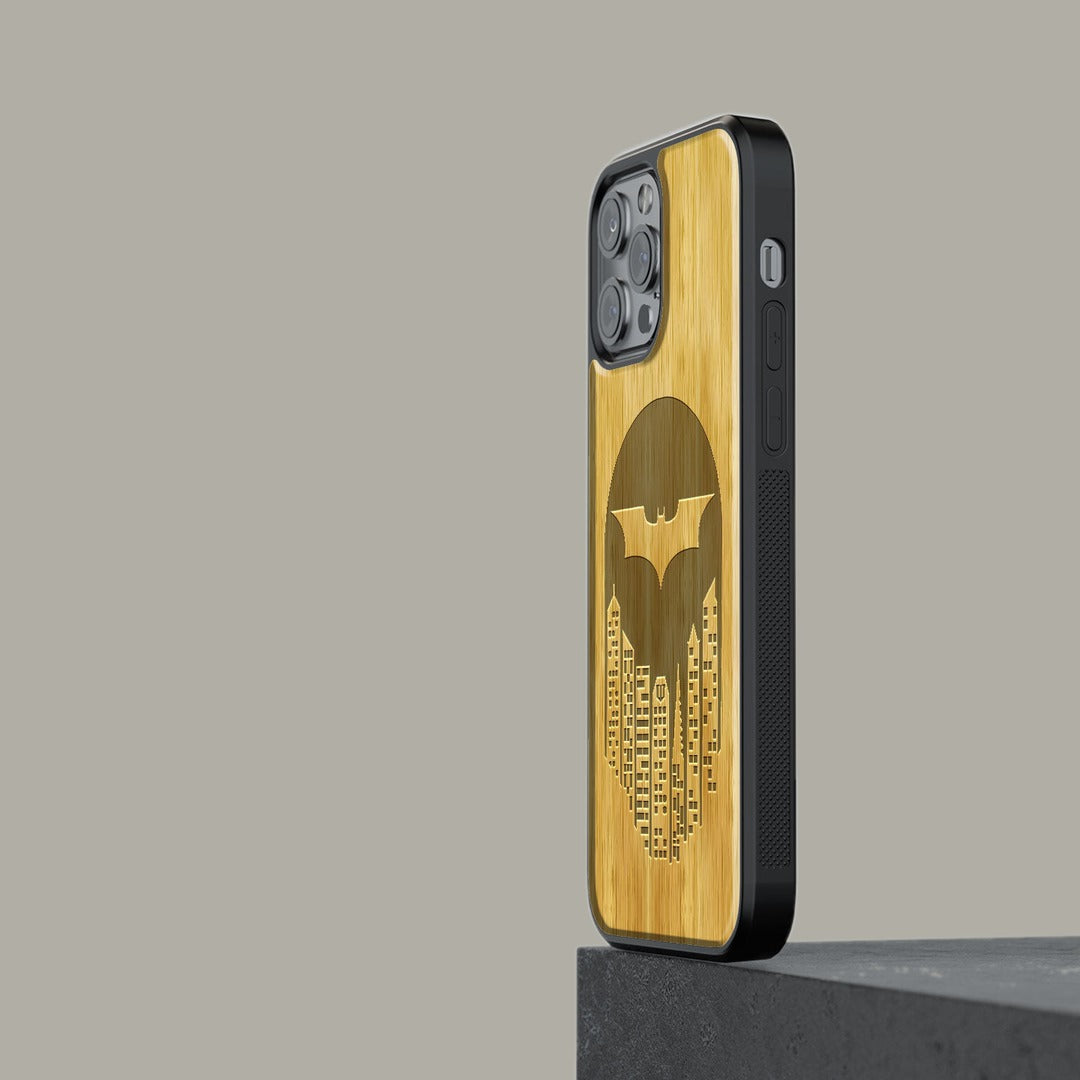 Bat Signal Glass iPhone Case for iPhone 13 Pro Max Oak Wood | Macmerise
