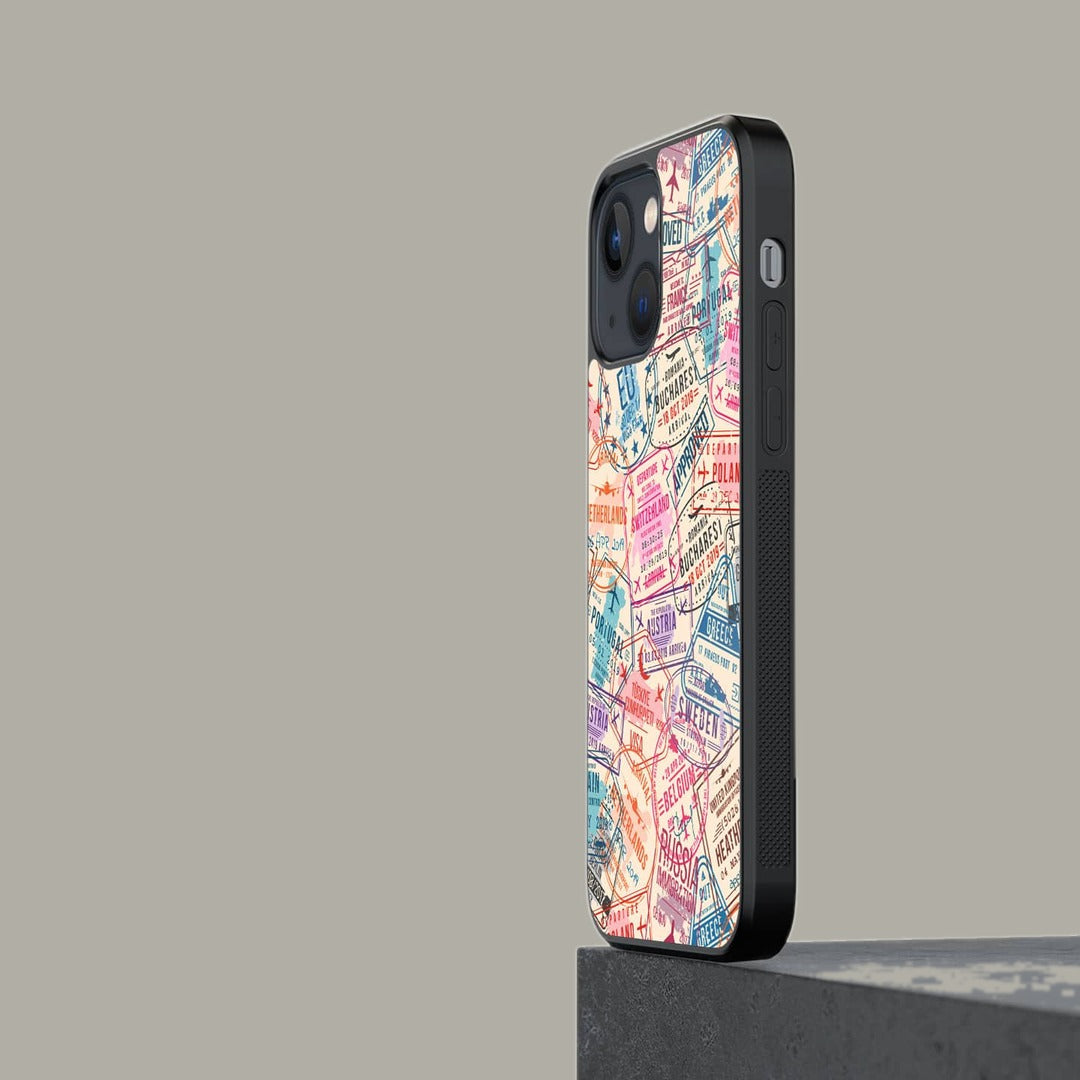 Immigration Stamps Beige Glass iPhone Case for iPhone 13 Mini | Macmerise