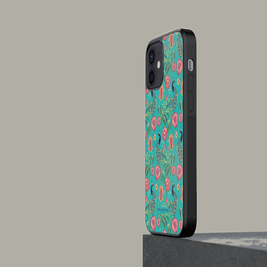 Payal Singhal Anaar and Mor Teal Glass iPhone Case for iPhone 12 | Macmerise