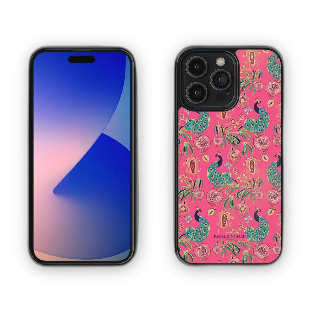 Payal Singhal Anaar and Mor Pink Glass iPhone Case for iPhone 14 Pro Max | Macmerise