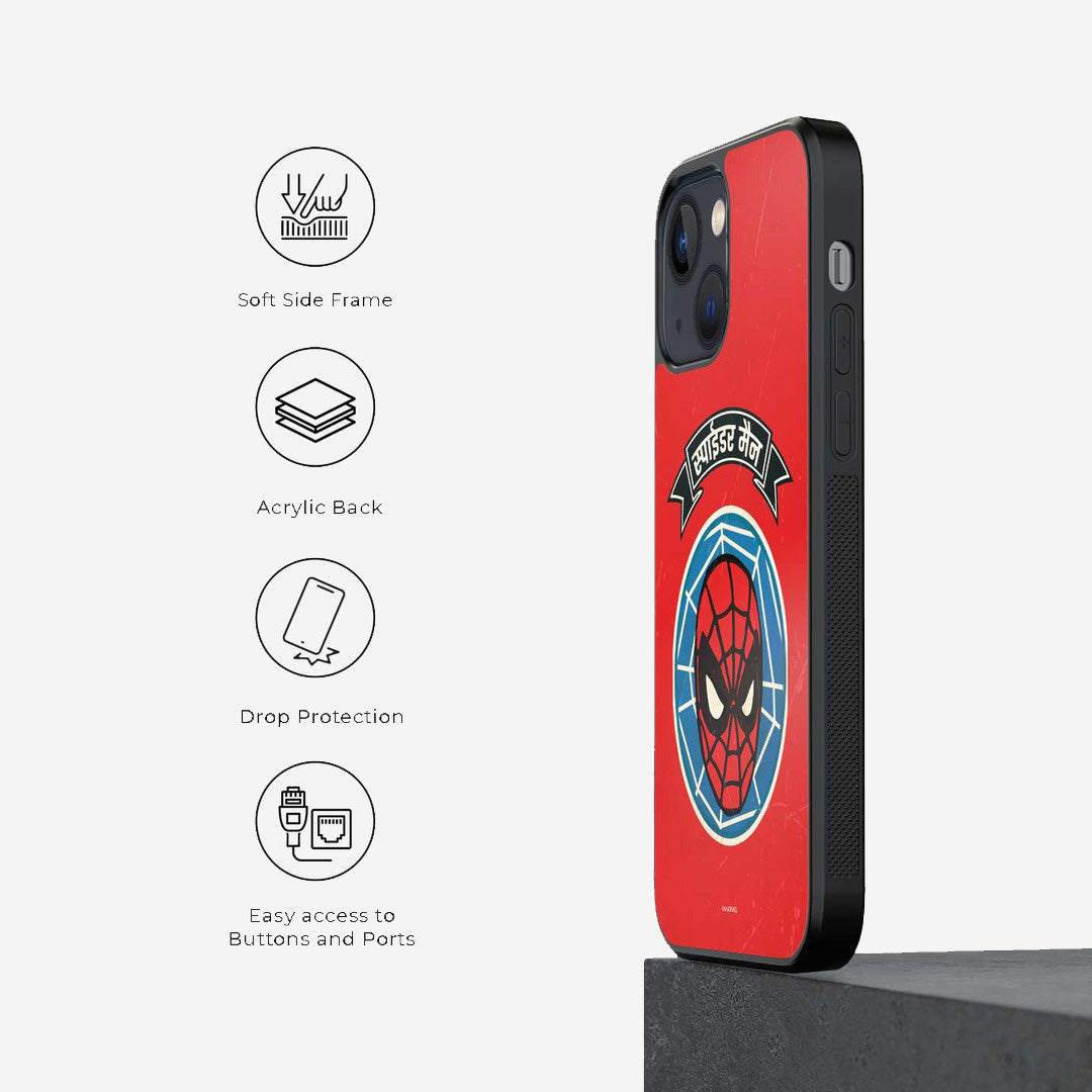 Desi Spiderman Badge Glass iPhone Case for iPhone 13 | Macmerise