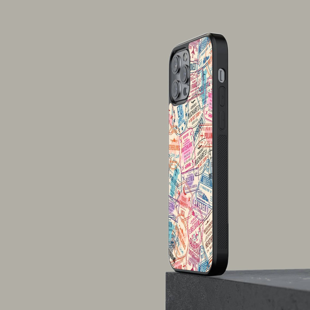 Immigration Stamps Beige Glass iPhone Case for iPhone 12 Pro | Macmerise