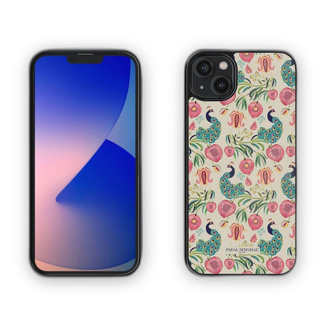 Payal Singhal Anaar and Mor Beige Glass iPhone Case for iPhone 14 Plus | Macmerise