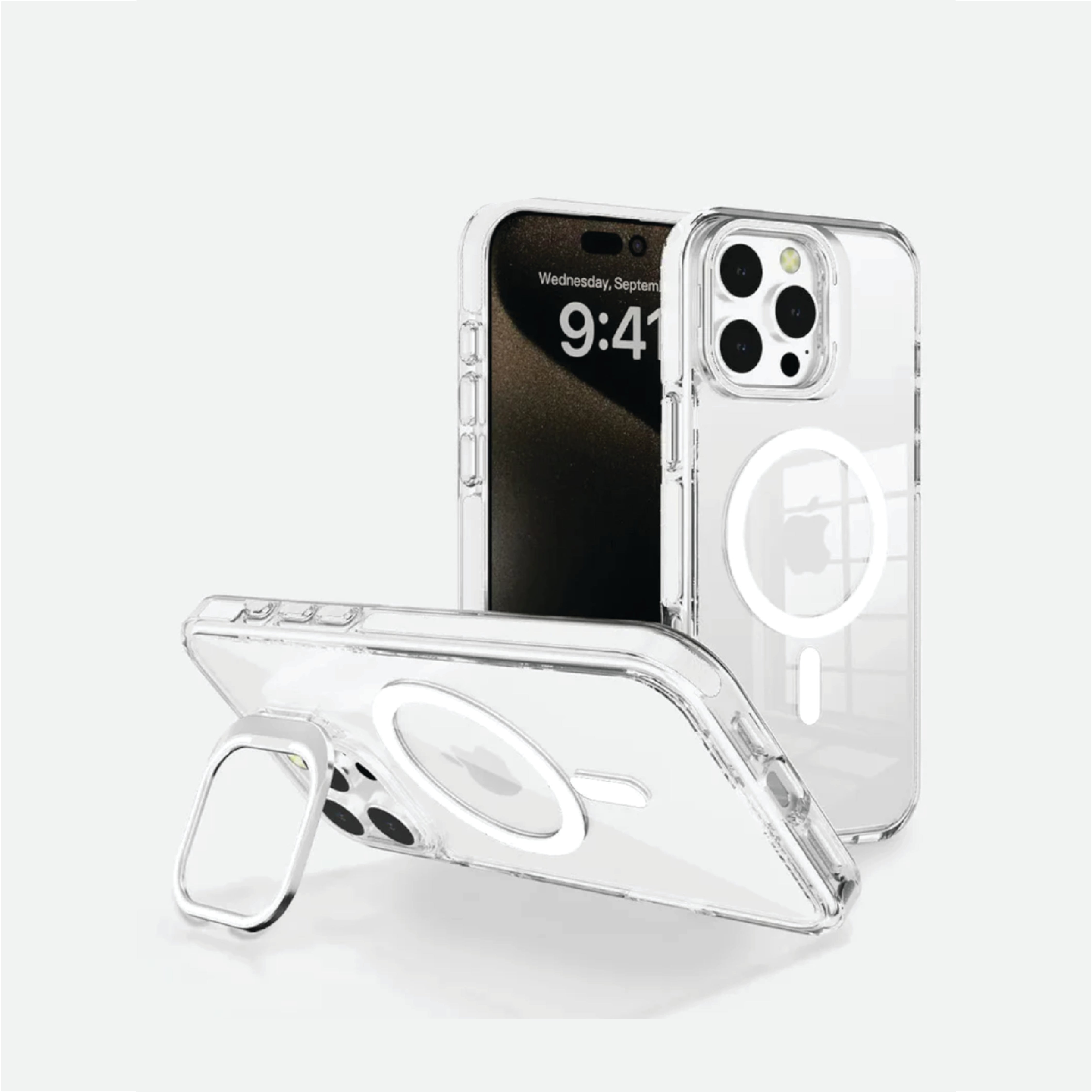 Basics - iPhone 15 Pro Max Cover - Clear Kickstand