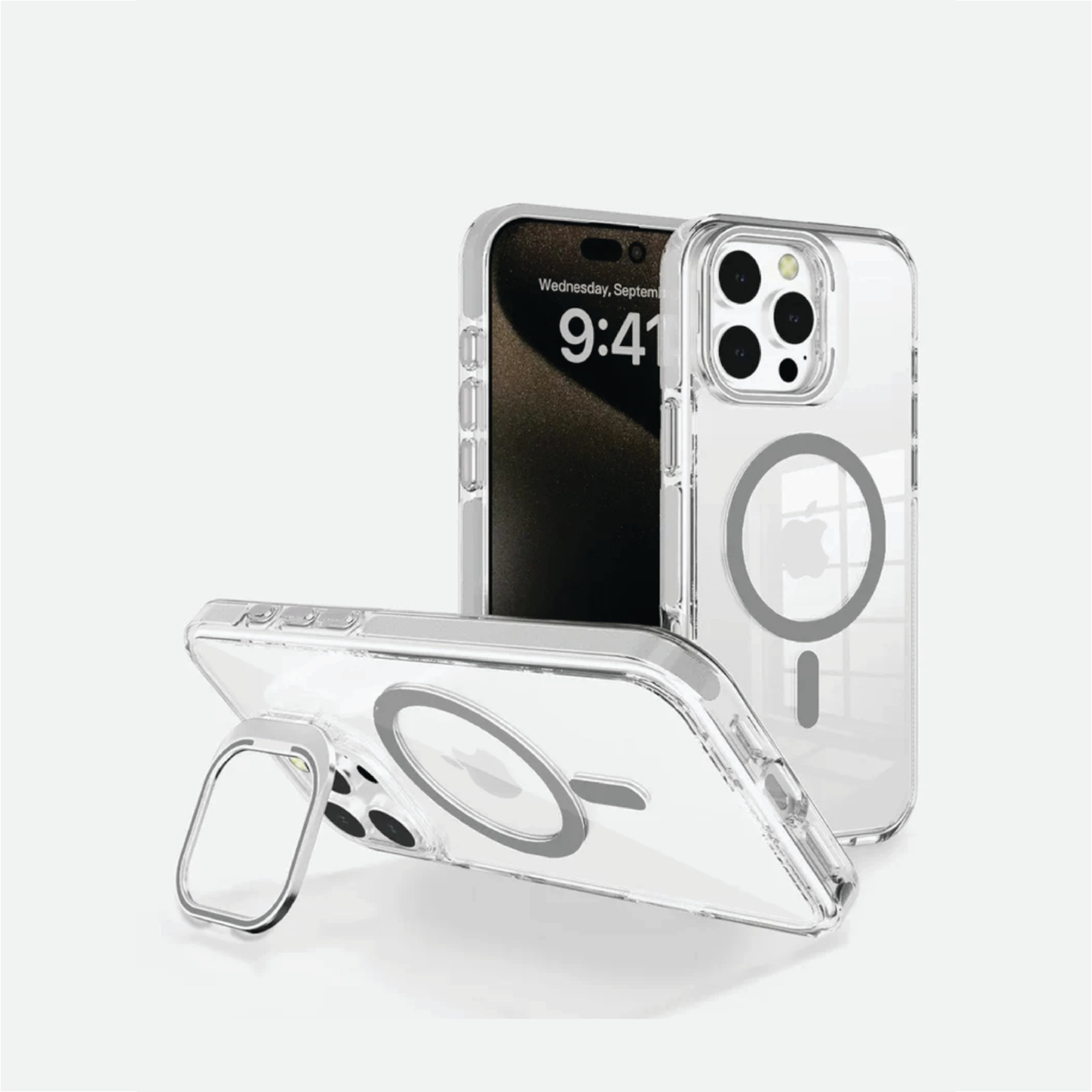Basics - iPhone 15 Pro Cover - Clear Kickstand