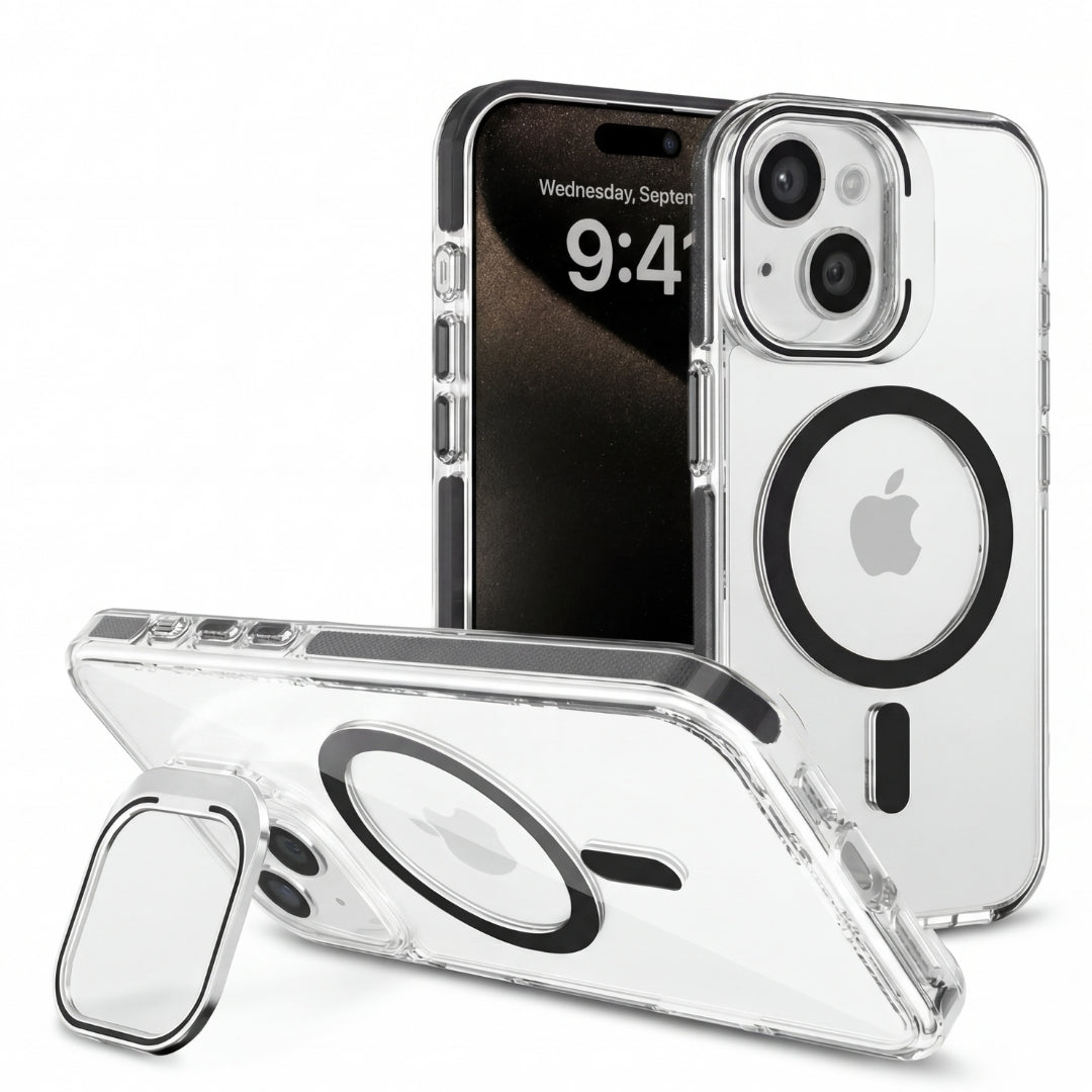 Clear Kickstand iPhone Case for iPhone 15 Black | Macmerise