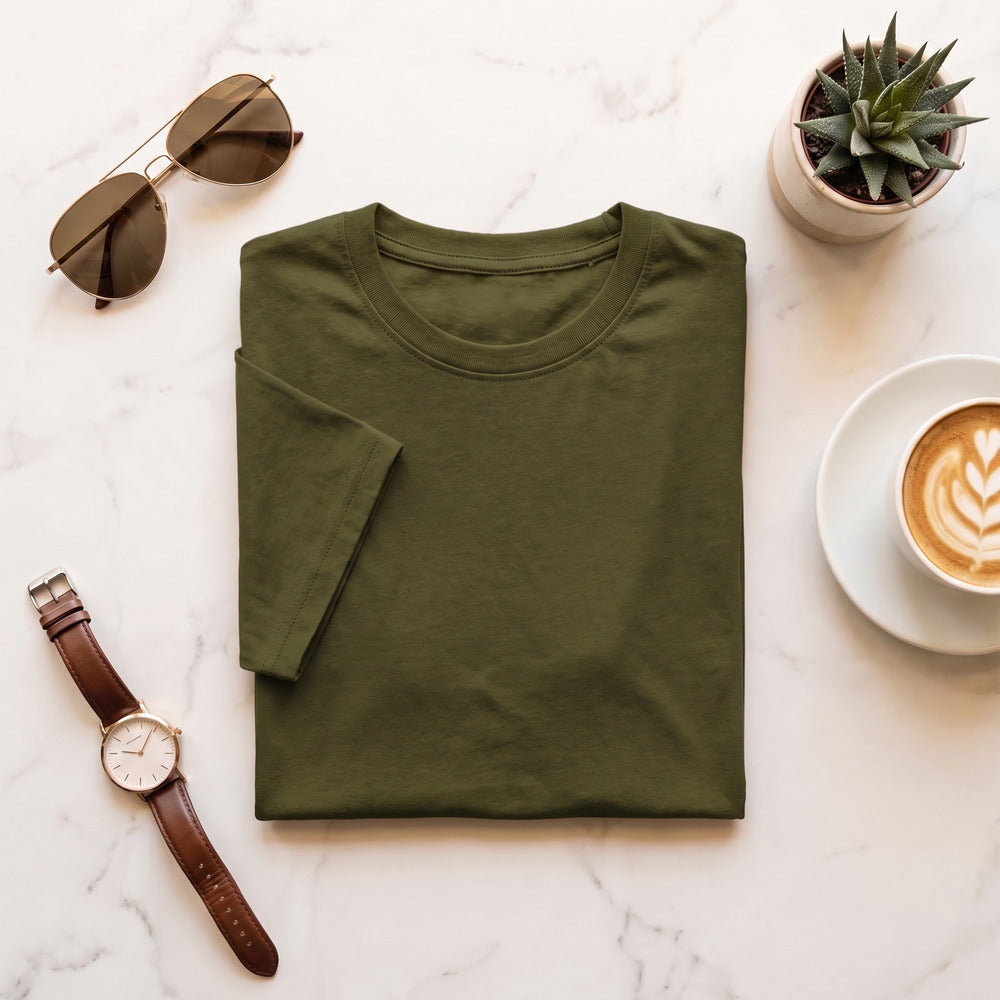 Classic Olive Green Unisex T-Shirt - detail view | Macmerise