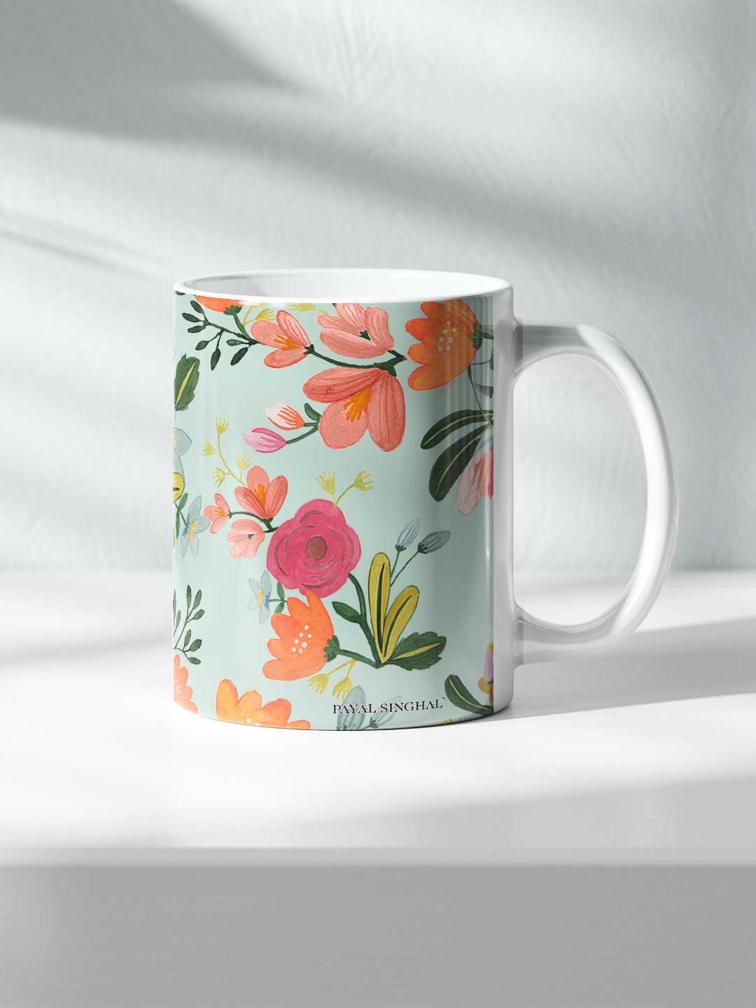 Payal Singhal Aqua Handpainted Flower - Coffee Mug