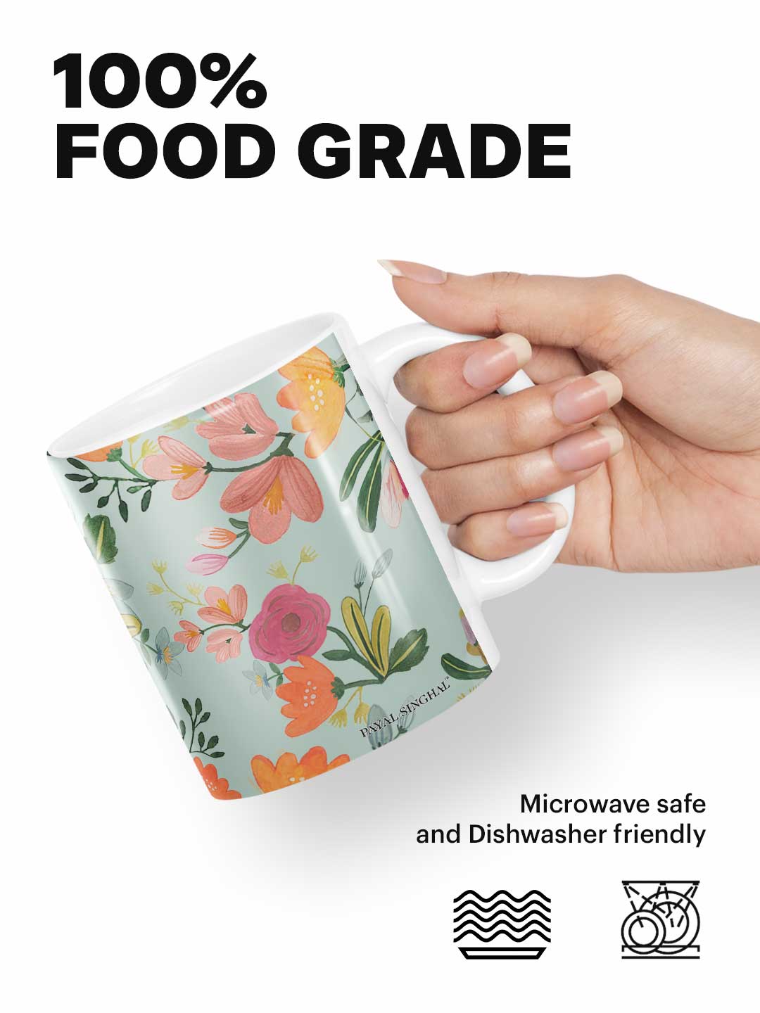 Payal Singhal Aqua Handpainted Flower - Coffee Mug