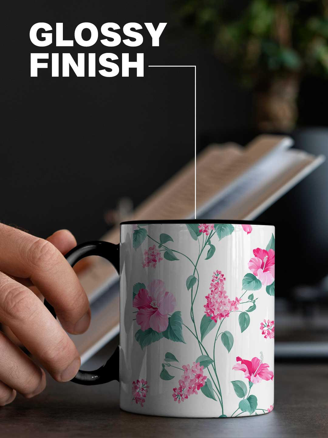 SK Hibiscus Blush Black - Coffee Mug