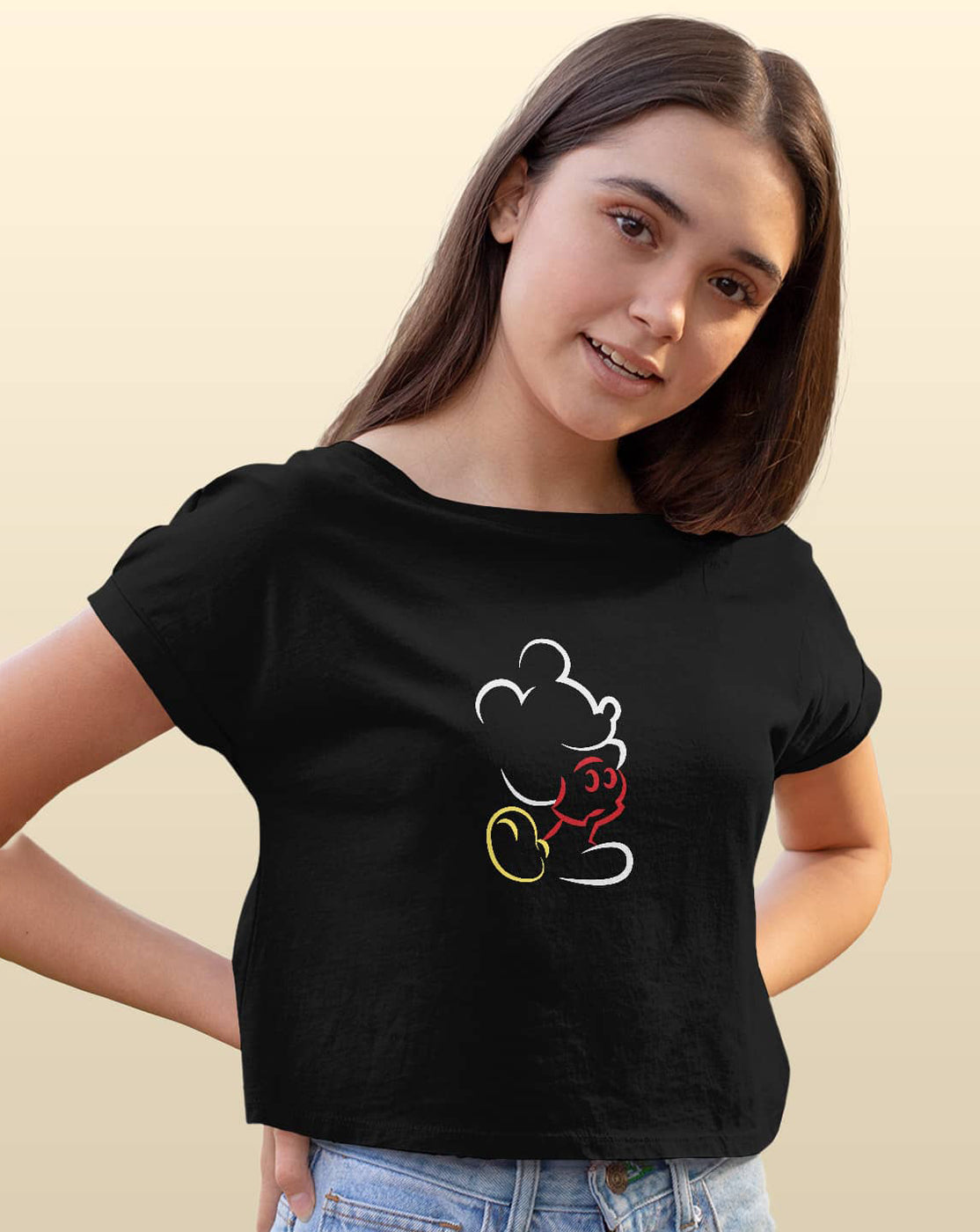 Mickey Silhouette Stroke - Womens Crop Top Black XXL