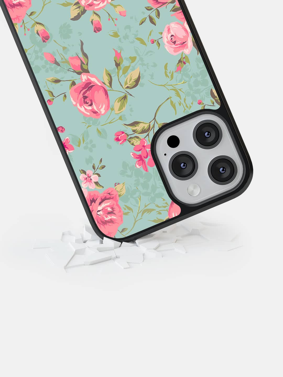 Teal Pink Flowers - iPhone 12 Pro Cover
