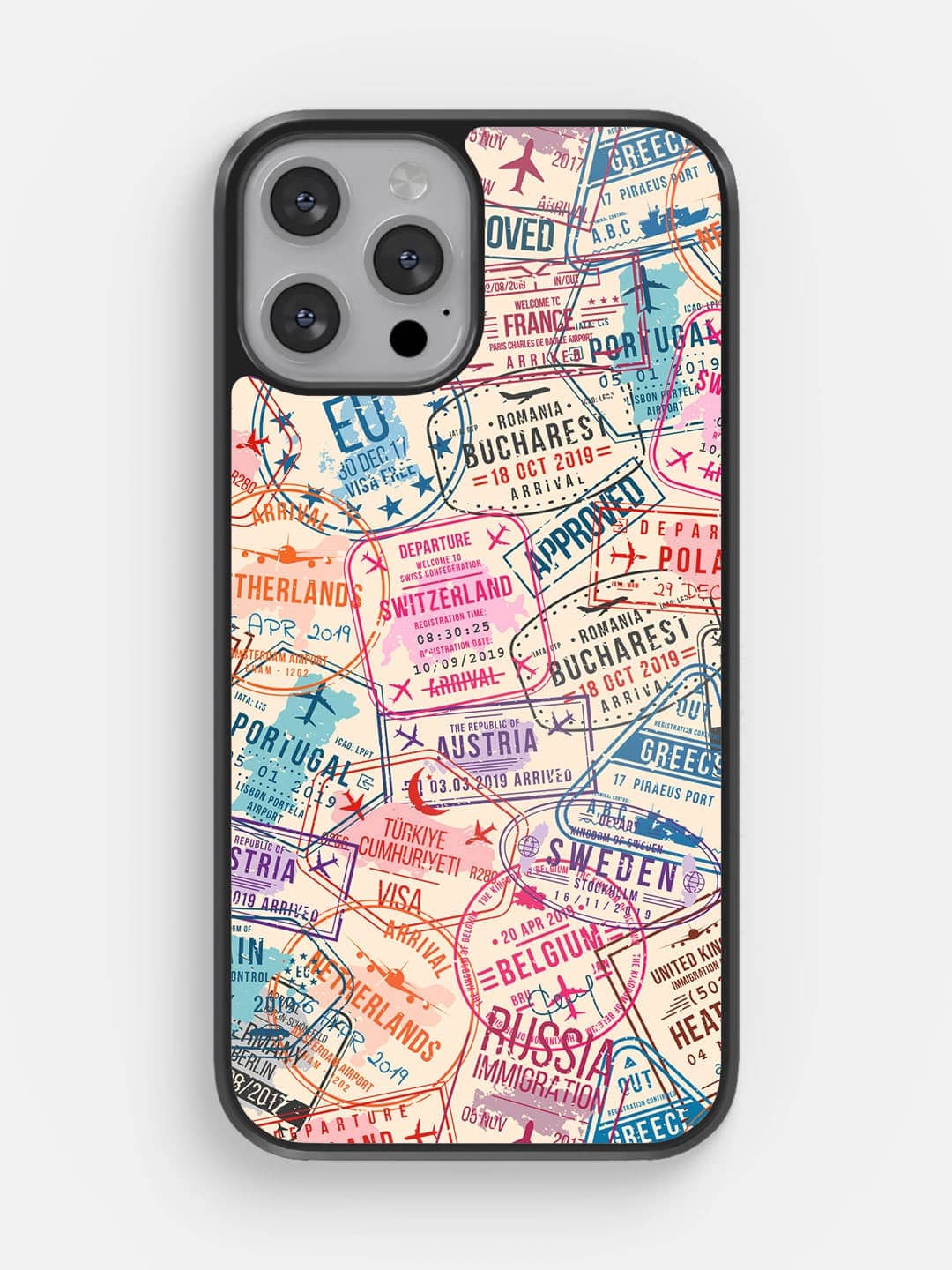 Immigration Stamps Beige - iPhone 13 Pro Max Bumper Cover