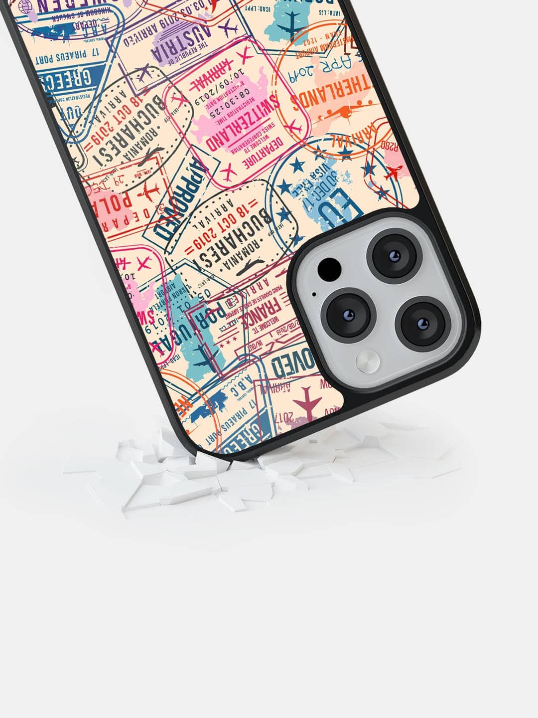 Immigration Stamps Beige - iPhone 13 Pro Max Bumper Cover