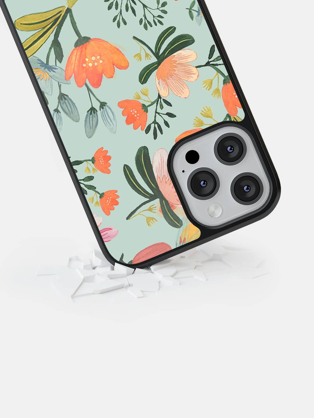 Payal Singhal Aqua Handpainted Flower - iPhone 13 Pro Max Bumper Cover